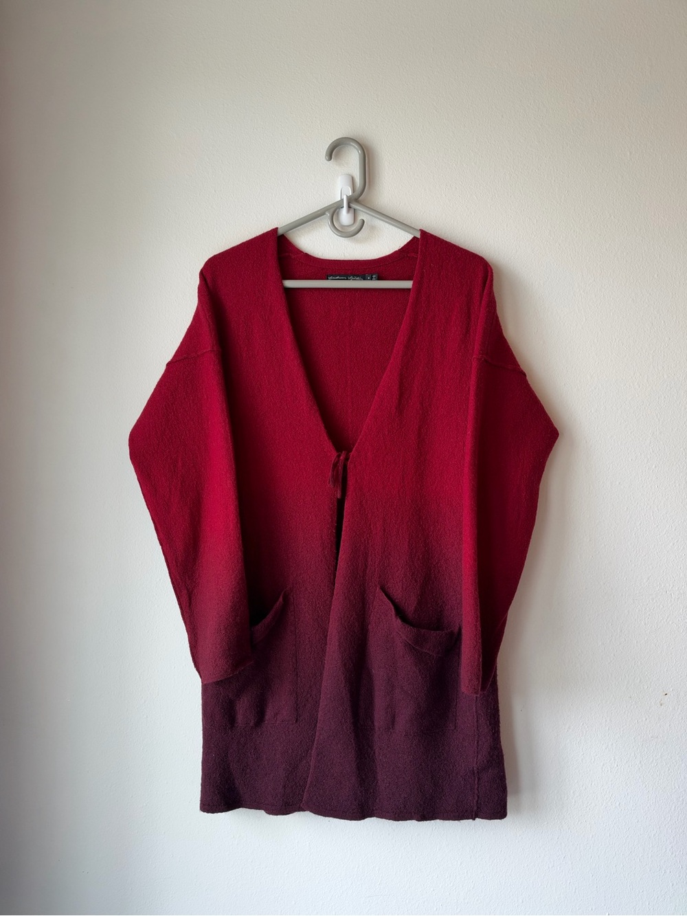 GUDRUN SJÖDÉN // Felted Boiled Wool Ombré Long Cardigan Red Plum Size M